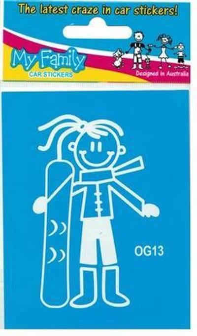 Meisje met snowboard - autosticker - wit - 9 cm