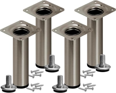 Set Meubelpoten - Bankpoten Tafelpoten - Meubels Versterken - In Hoogte Verstelbaar - 10 cm Rond - Roestvrij Staal