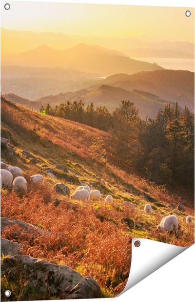 Gards Tuinposter Schapen in de Bergen - 60x80 cm - Tuindoek - Tuindecoratie - Wanddecoratie buiten - Tuinschilderij