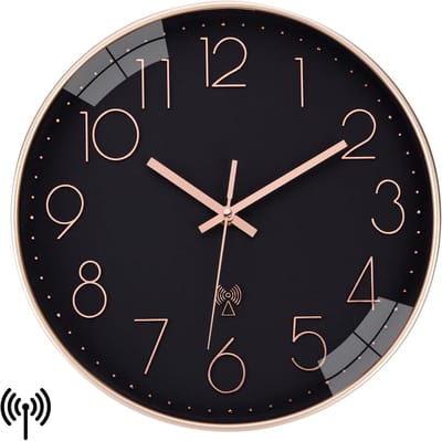 Radiogestuurde Wandklok - Stille Klok - Tijd Weergeven - Automatische Tijdsinstelling - 30 cm Diameter - Zwart