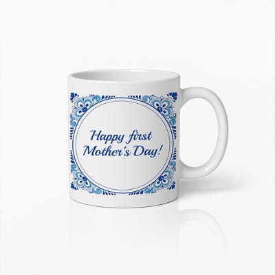 Fijne Eerste Moederdag Mok 330ml – Elegante Delfts Blauwe Stijl Koffiebeker – Perfect Cadeau voor Nieuwe Moeders & Moederdag