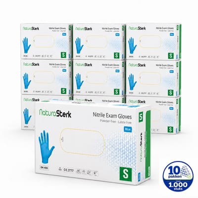NaturaSterk Wegwerp Handschoenen - Nitril Handschoenen Maat S - 3.5 g - 10 Pakket x 100 Stuks - Poedervrij - Latex vrij - Niet Steriel - Blauw