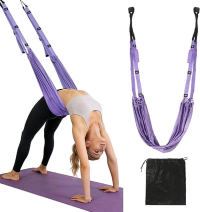 Aerial Yoga Riem - Hangmat Yoga Band - Flexibiliteit Training - Montage Zonder Boren - 150 kg Belastbaar - Paars