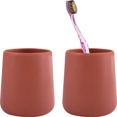 MSV Badkamer drinkbeker/tandenborstelhouder Malmo - 2x - Keramiek - terracotta - 8 x 10 cm