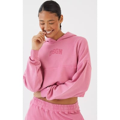 Dames Dsgn Studio 100% Katoenen Overdyed Boxy Crop Hoodie | Roze | Maat: XL