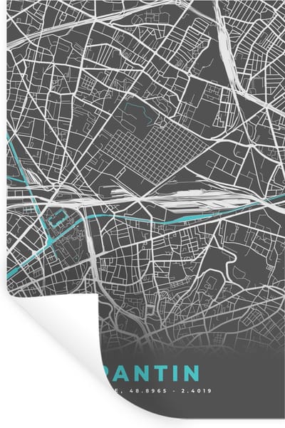 Muurstickers - Sticker Folie - Pantin - Frankrijk - Plattegrond - Stadskaart - Kaart - 20x30 cm - Plakfolie - Muurstickers Kinderkamer - Zelfklevend Behang - Zelfklevend behangpapier - Stickerfolie