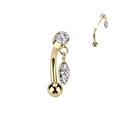 Piercing titanium curved studje met hanger 1.2x8x3 - goud - LMPiercings