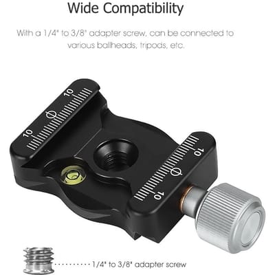 Snelkoppelingsklem van aluminiumlegering met 1/4 & 3/8 inch schroefbevestiging waterpas voor balhoofd zwart