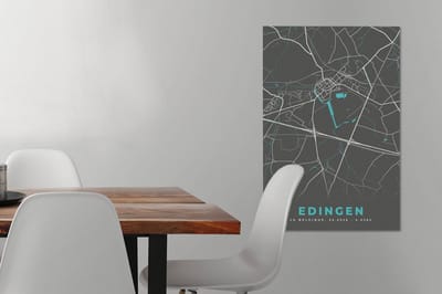 Canvas Schilderij Stadskaart – Grijs - Kaart – Edingen – België – Plattegrond - 60x90 cm - Wanddecoratie