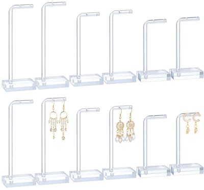 Dailygoods- Oorbellenstandaard L-vorm - Transparant Acryl - 12 Maten - Sieradenhouder - Sieradenstandaard - Ruimtebesparend