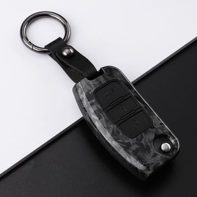 Housse de boîtier de clé de voiture style fibre de carbone ABS pour Ford Fiesta Focus 2 C-Max Ecosport S-Max Fusion Mondeo Coque de télécommande sans clé black