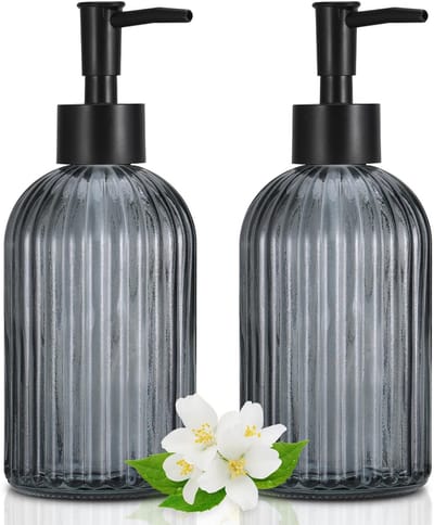 BRENZOOS- Zeepdispenser Glazen - 400 ml Capaciteit - Transparant/Zwart - Handzeep/Wasvloeistof - Pompfles - Modern Ontwerp