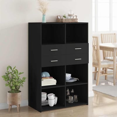 vidaXL - Hoge - kast - 80x42,5x124 - cm - bewerkt - hout - zwart