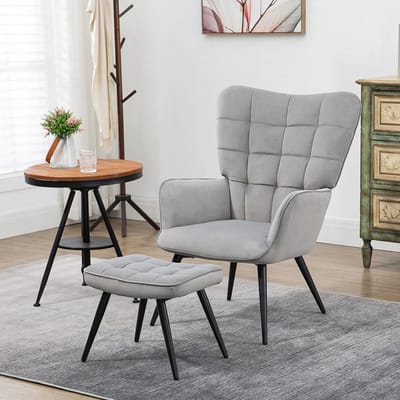 Sweiko Fauteuil - Hoge rugleuning - met Hocker - Velvet - Maximale belasting 120 kg - Grijs