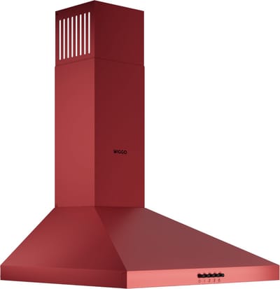 Wiggo WE‑D530P(R) – Wandschouw Afzuigkap 50 cm – Rood – 300 m³/h – Knoppenbediening – LED Verlichting – 5 jaar garantie