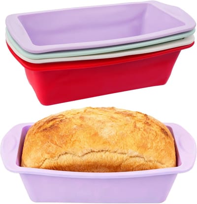 Set van 4 Rechthoekige Siliconen Bakvormen voor Brood, Taart en Gebak - Ideaal voor Bakaccessoires (19 x 9.5 x 5.5 cm)