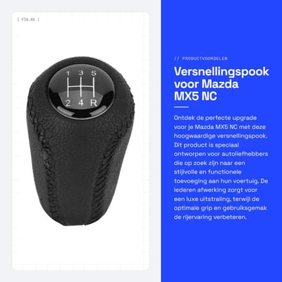 Dailygoods - Versnellingspook voor Mazda MX5 NC - Lederen Pookknop - Hoogwaardige Afwerking - Stijlvol Ontwerp - Geschikt voor 5 en 6 Versnellingen -...