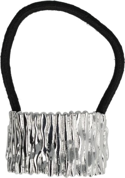 Haarsoires Haarelastiek – Cuff 4cm – Recht Ribbel-Ornament – Metaalaccent – Zwart Zilver - Stijlvol & Trendy Haaraccessoire
