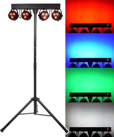 Qtx oplaadbare LED par bar met 4 RGBW lampen en statief