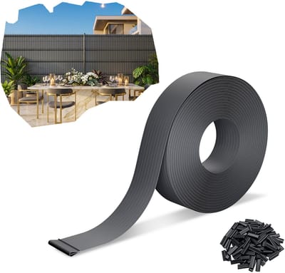Froadp Antraciet 140 m Premium PVC-privacystroken 4,7 cm voor dubbele staafmatten, weerbestendig, UV-bestendig, scheurvast, ondoorzichtige windbescherming voor tuin, balkon en terras, inclusief clips
