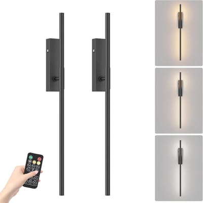 Dimbare batterijwandlamp met afstandsbediening - Oplaadbare wandlamp voor binnen - 6000 mAh, 3000K-6000K - Zwart - 2 stuks
