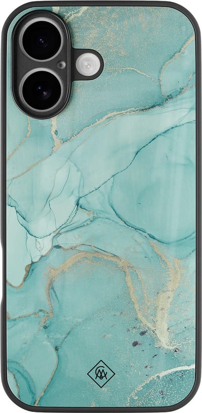 Casimoda® hoesje - Geschikt voor iPhone 16 - Marmer mint groen - Luxe Hard Case Zwart - Backcover telefoonhoesje - Mint