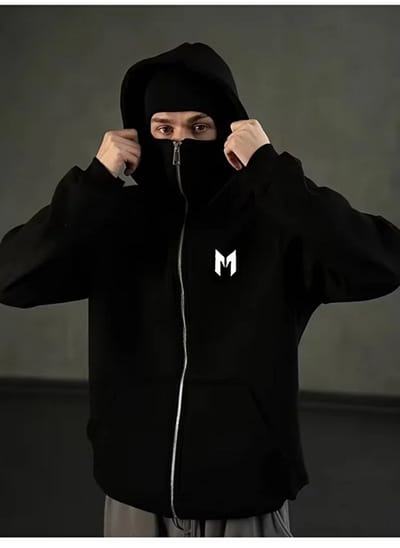 Trendy Zwarte Hoodie met Rits en Hoogsluitende Nek voor Stijlvolle & Comfortabele Wintermode - L-XL