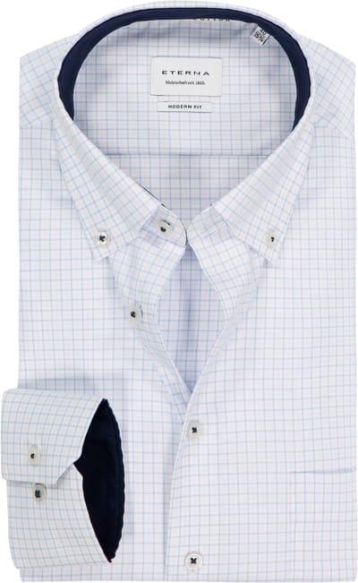 ETERNA modern fit overhemd - twill - wit met lichtblauw en roze geruit - Strijkvrij - Boordmaat: 40 (EU maat: M)