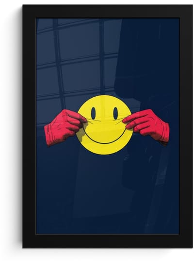 Poster in lijst - Fotolijst 20x30 cm - Posters - Smiley - Geel - Handen - Minimalistisch - Posterlijst zwart - Decoratie - Wanddecoratie woonkamer - Muurdecoratie slaapkamer - Kerstversiering - Kerstdecoratie voor binnen - Kerstmis