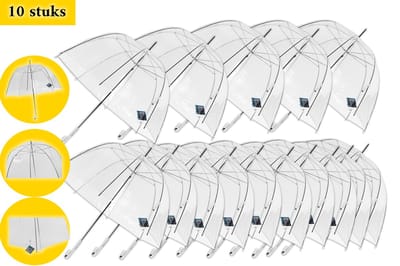 10 stuks Paraplu transparant plastic paraplu's 75 cm - doorzichtige paraplu - trouwparaplu - bruidsparaplu - stijlvol - bruiloft - trouwen - fashionable - trouwparaplu