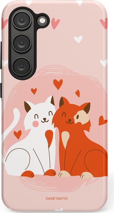 Casetastic Hoesje Geschikt voor Samsung S23 - Stijlvolle Beschermende Duo-layer Case - Romantische Katten Liefde