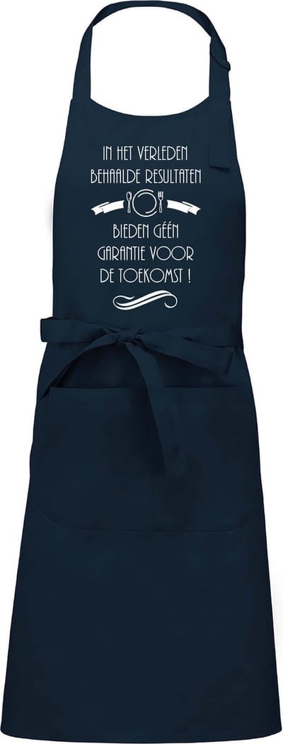 Mijncadeautje - Keuken- en Barbecueschort - In het verleden behaalde resultaten - Tekstschort - Verjaardag - Humorschort - Navy Blauw