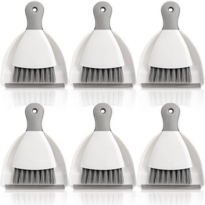 6-delige stoffer en blik met rubberen randen, kleine schoonmaakbezem, mini-handborstel en stofferset voor tafel, bureau, toetsenbord, auto's en huisdiernest