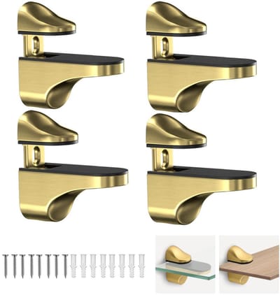 4 stuks - Glasklem - Glas Plankdragers - Verstelbare - Glazen Plankbeugel - vismond glazen clip - wandmontagesteun - zinklegering - meubelaccessoires - hardware-accessoires - met schroeven - voor planken van 3-20 mm dikte - 56*24*50 mm - goud