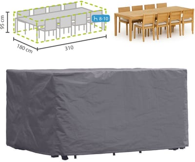 Perel Buitenhoes voor tuinset, grijs, rechthoekig, 310 cm x 180 cm x 95 cm