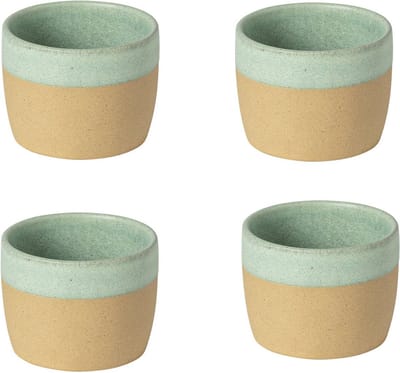 Costa Nova koffiekopje kop Cyaan Aqua Geel set van 4 handgemaakt in Portugal 20 CL H 6.6 CM