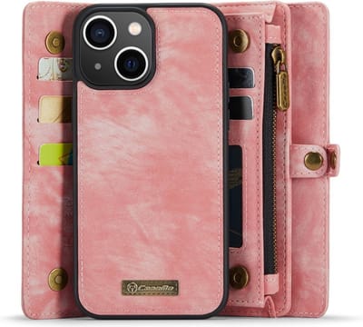 CaseMe Hoesje - Geschikt voor iPhone 13 Hoesje - CaseMe 008 2-in-1 Book Case & Back Cover met Portemonnee - Roze