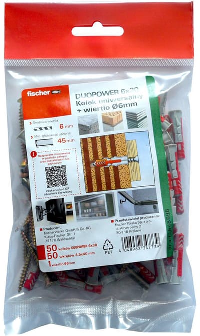 DUOPOWER, Universele plug 6x30 + 50 boorpinnen - Fischer