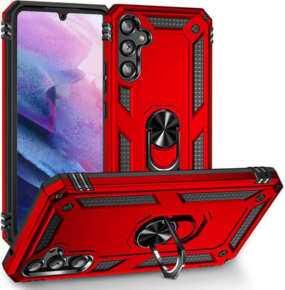 HB Hoesje Geschikt voor Samsung Galaxy A54 5G Rood - Anti-Shock Hybrid Armor Back Cover - Hoes met Kickstand Ring