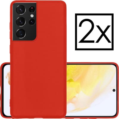 Hoesje - 2 Stuks - Geschikt voor Samsung Galaxy S21 Ultra - Sterk & Shockproof - Case Siliconen - Back Cover - Telefoon Hoes - Rood