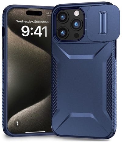 Hoesje Geschikt voor Apple iPhone 15 Pro | Back Cover met Camera Slider | Schokbestendige Case | Camera Cover | Stevig | Blauw