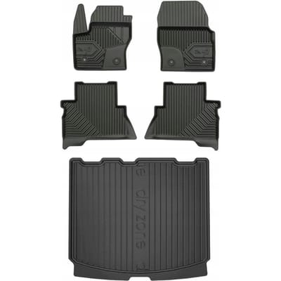 Premium Interieur Beschermset: No.77 Vloermatten + DryZone Kofferbakmat - Geschikt voor Ford Kuga II (2012-2020) - Met Volwaardig Reservewiel - TPE - Zwart - FROGUM