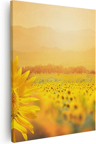 Artaza Canvas Schilderij Zonnebloemenveld - 40x50 cm - Wanddecoratie Bloemen - Muurdecoratie Landschap - Kamer Accessoires