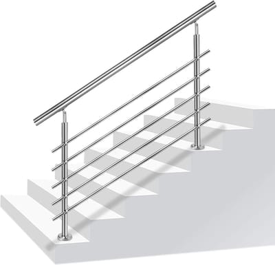 Roestvrijstalen Leuning - Traphek Balustrade - Veilig Traplopen - Horizontaal en Hoek Montage - 150 cm - Zilver