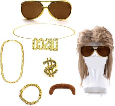 Stijlvolle Vokuhila Perücken voor Mannen - Hip Hop Kostuum Set voor Carnaval en Halloween met Accessoires