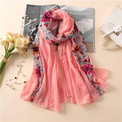 Châle Foulard Uni Brodé Floral en Viscose Imprimé Bandana Indien Foulards et Écharpes en Coton Foulard Doux Hijab Musulman Casquette brown