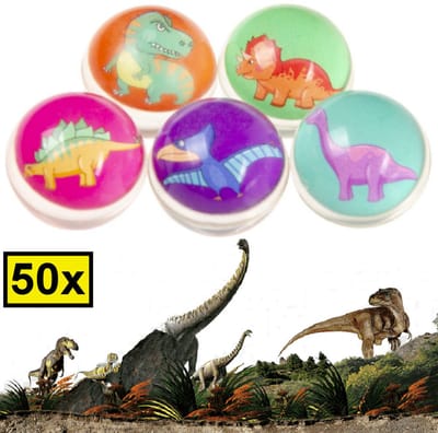 Decopatent 50 STUKS Dino / Dinosaurus Stuiterballen Ø3.2 Cm - Traktatie Uitdeelcadeautjes voor kinderen - Speelgoed Stuiterbal - Uitdeelcadeaus - Bouncing Ball