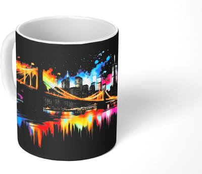 Mok - Koffiemok - Skyline - Brug - Verlichting - Kleuren - Mokken - 350 ML - Beker - Koffiemokken - Theemok