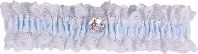 Kousenband grote maat - blauw met kant en strass knoopje