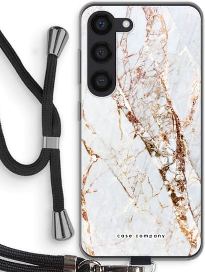 Case Company® - Hoesje met koord geschikt voor Samsung Galaxy S23 hoesje met Koord - Goud marmer - Telefoonhoesje met Zwart Koord - Bescherming aan alle Kanten en Over de Schermrand